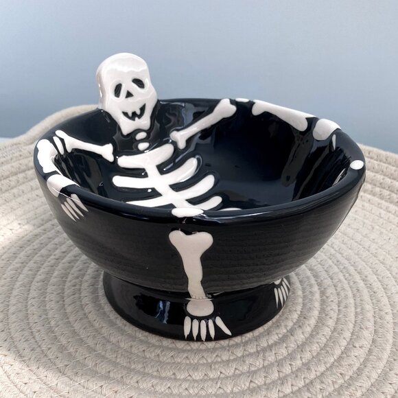 Skeleton Ceramic Candy Dish Bowl Tray Halloween Decoration - Picture 1 of 9
